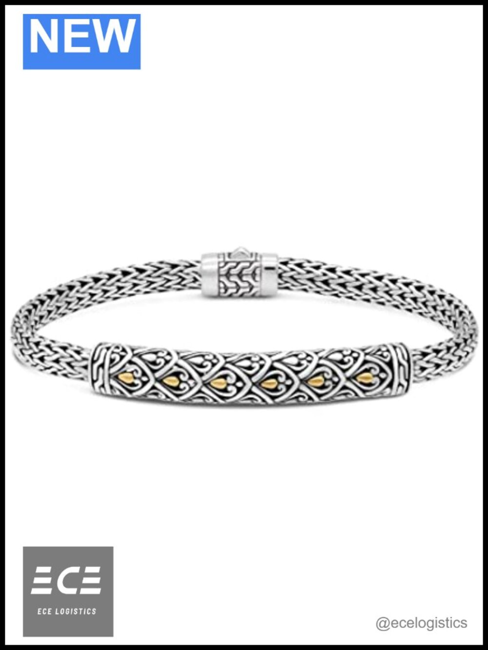 Sterling Silver 925 & 18K Gold Dragon Bone Chain Bracelet Oval